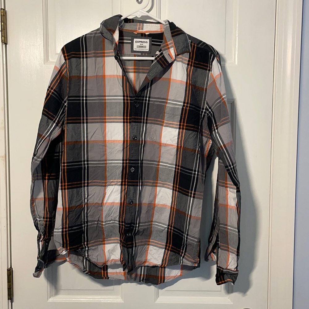 Express Mens Fitted Long Sleeve Button Down